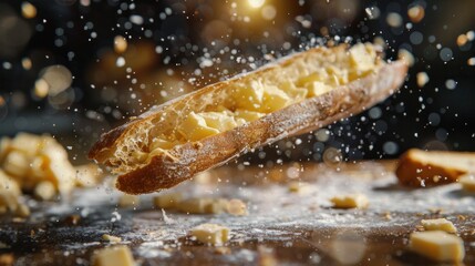 Fresh Baguette with Cheese - obrazy, fototapety, plakaty
