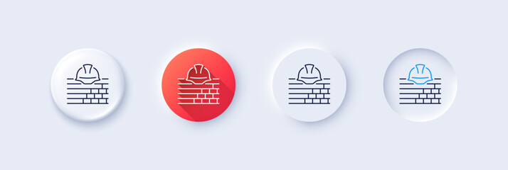 Build line icon. Neumorphic, Red gradient, 3d pin buttons. Safety helmet sign. Construction engineer symbol. Line icons. Neumorphic buttons with outline signs. Vector