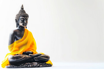 Happy buddha purnima. Buddhist figure on a white background with copy space. national day of birth of buddha