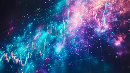 free space on the left corner for title banner with Mt4 chart, trading, space in the background, with turquoise purple and light blue colors - obrazy, fototapety, plakaty