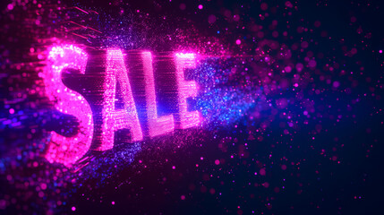 banner with The word "SALE" in 3d, percentages flying nearby