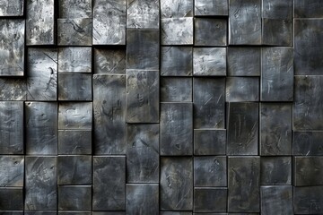 Abstract background with seamless texture of dark grey metal blocks