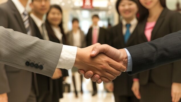 Business Handshake With Team Background