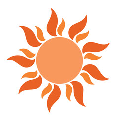 Sun icon with rays in minimalistic style. Orange illustration isolated on white background. Vector design element for project, banner, invitation
