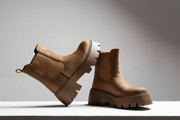 brown suede boots. fashion female shoes still life - 768987357
