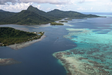 Aerial view of Bora Bora lagoon, French Polynesia
