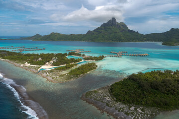 Aerial view of Bora Bora lagoon, French Polynesia