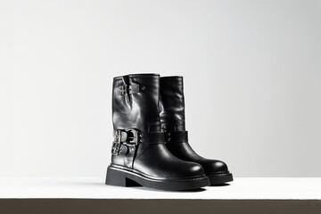 Trendy shoes. fashion still life. classic black boots - 768987371