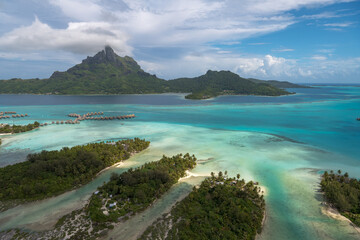 Aerial view of Bora Bora lagoon, French Polynesia