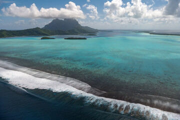 Aerial view of Bora Bora lagoon, French Polynesia