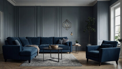 Naklejka na ściany i meble Scandinavian Blue Living Room 