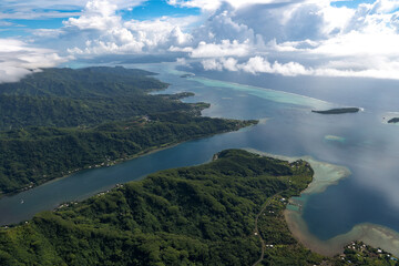 Aerial view of Raiatea lagoon, French Polynesia