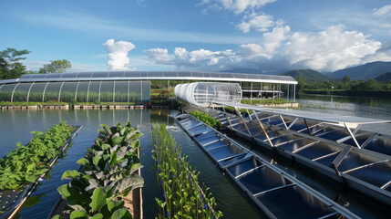Naklejka premium Hydroponic farms, greenhouses, algae farms, and fish farms are all innovative components of modern agriculture