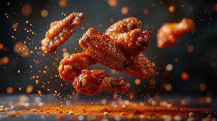 Spicy Chicken Wings Mid-Air