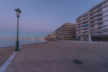 Beautiful view of city Thessaloniki during sunrise in Greece.