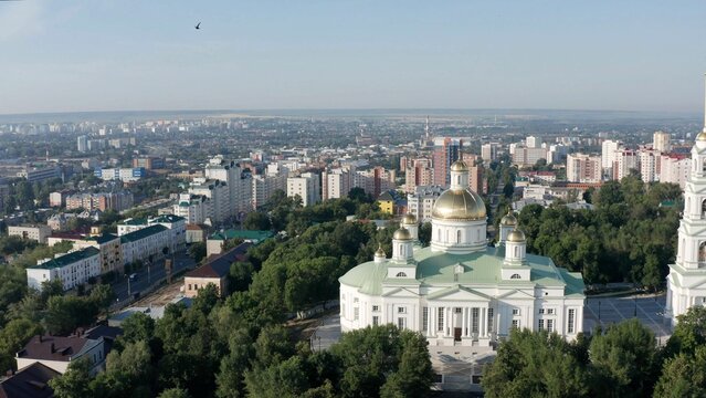 Panorama of the city of Penza from the air in the summer. Penza, Russia. The city of Penza in Russia shot from a height.