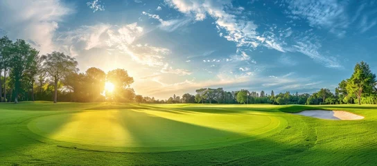 Rolgordijnen Green grass and woods on a golf field © inthasone