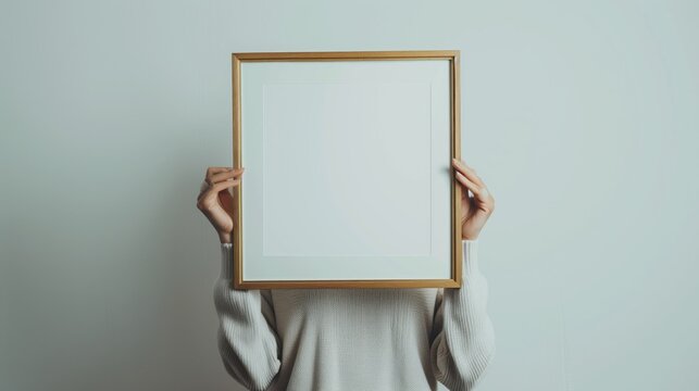 Person Holding Blank Frame for Customization