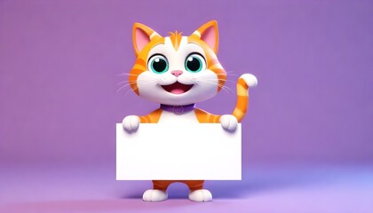 3d cute Cat holding up a blank sign Board, colorful cartoon character with empty banner cartoon monster illustration animal vector