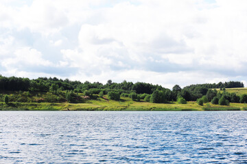 Water surface. The texture of the water. Waves on the lake in windy weather.