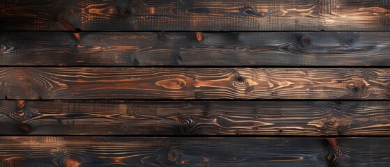Rustic wooden planks with dark, rich tones and visible grain patterns, creating a natural and textured background.