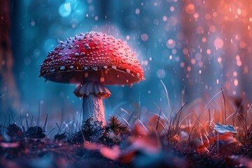 a mushroom with a red cap - obrazy, fototapety, plakaty