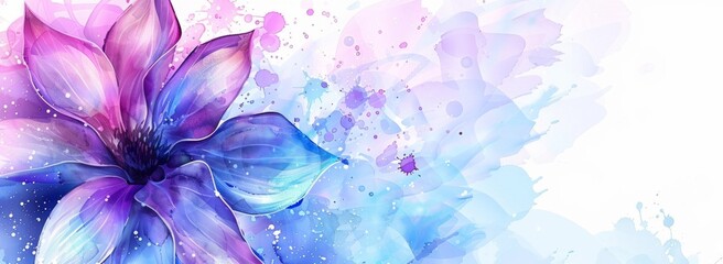 Abstract watercolor background with blooming flower, purple and blue colors Generative AI