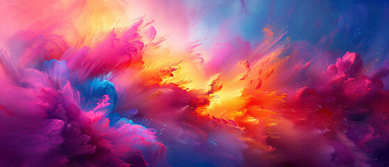 Witness the breathtaking spectacle of colors converging into a splendid gradient, their vibrancy and energy captured with striking realism in high-definition. - obrazy, fototapety, plakaty