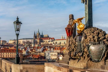 Papier Peint photo Pont Charles View of old town and famous St. Vitus Cathedral from the Charles Bridge in Prague, Czech Republic.