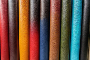 Colorful and textured leather rolls creating a visually stimulating display.
