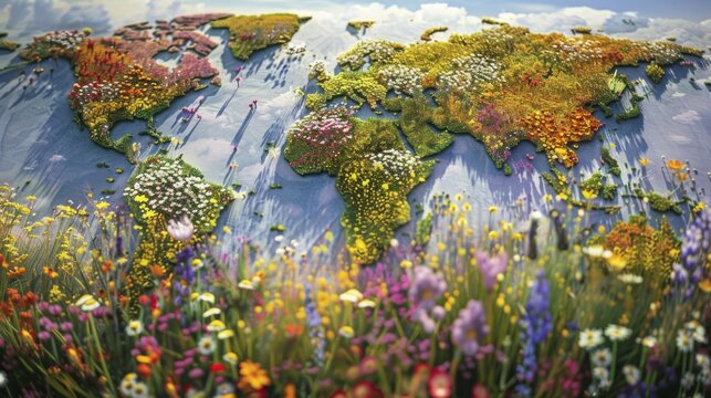Colorful Floral World Map in Blossom