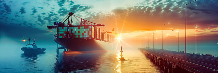 Busy Shipping Port with Cranes and Containers, Global Trade and Transportation in Action, Maritime Economy