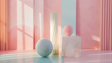 The elegance of pastel hues unfolding on a polished, minimalistic backdrop, accompanied by delicate geometric patterns, all vividly captured through the lens of an HD camera.