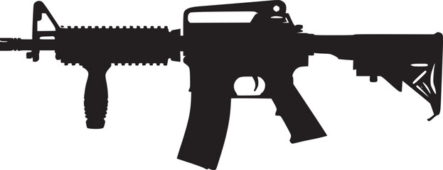 Graphic black detailed silhouette pistols, guns, rifles, submachines, revolvers and shotguns. Isolated on white background