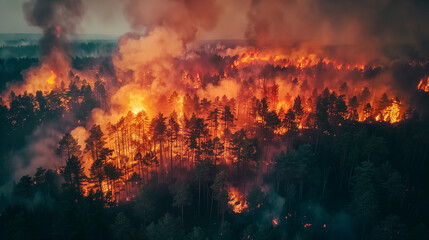 Fototapeta na wymiar Large Forest Engulfed in Fire