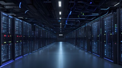 Obraz premium server rack in a data center,Artificial Intelligence (AI) in Everyday Life,Augmented Reality (AR) and Virtual Reality (VR)