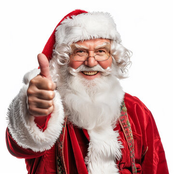 Santa Claus giving thumbs up with smile, isolated on white background 