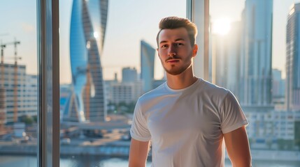 Man Standing in Front of City View Through Window
