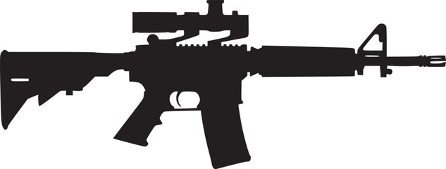 Graphic black detailed silhouette pistols, guns, rifles, submachines, revolvers and shotguns. Isolated on white background - obrazy, fototapety, plakaty