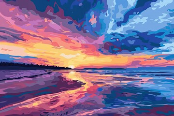 Fototapeta na wymiar colorful sunset over a beach with ocean