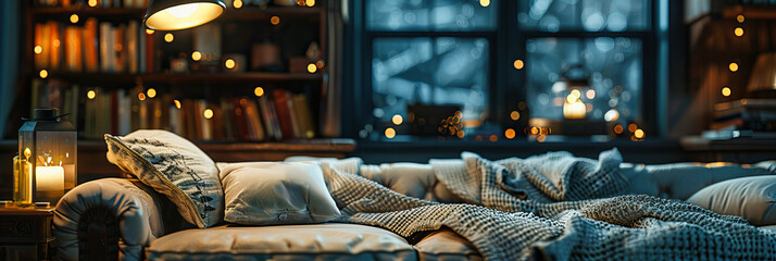 Cozy Bedroom Decorated for Christmas, Warm and Inviting Interior with Festive Blanket and Pillows, Winter Home Comfort