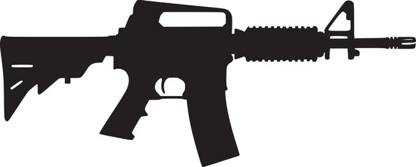 Graphic black detailed silhouette pistols, guns, rifles, submachines, revolvers and shotguns. Isolated on white background - obrazy, fototapety, plakaty