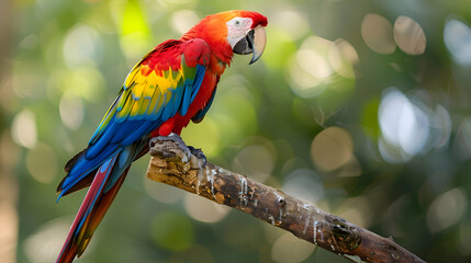 A colorful macaw perched on a branch in the Amazon rainforest