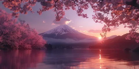 Fototapeten Majestic Mount Fuji at Dusk © Dament