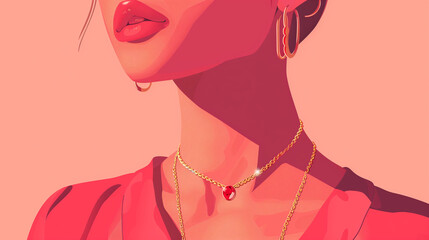 The lower part of the girl's face is beautiful. Illustration in vector style in pink shades. The concept of beauty, fashion and stylish makeup for a beauty salon or magazine.