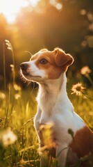 Dynamic Jack Russell Terrier exploring a sunlit meadow, highlighting the benefits of using tick and flea prevention products.