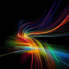 Background line lights colorfull, black background, wave, technology, motion