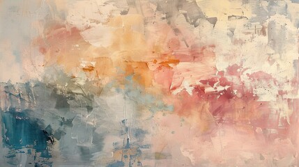 An abstract painting with a vintage color scheme, featuring soft hues and subtle brush strokes, reminiscent of old oil paintings. - obrazy, fototapety, plakaty