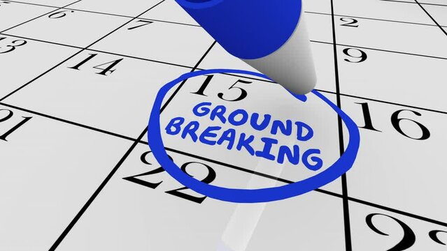 Groundbreaking Event Calendar Day Date Circled Ground Breaking Construction Begin Start 3d Animation