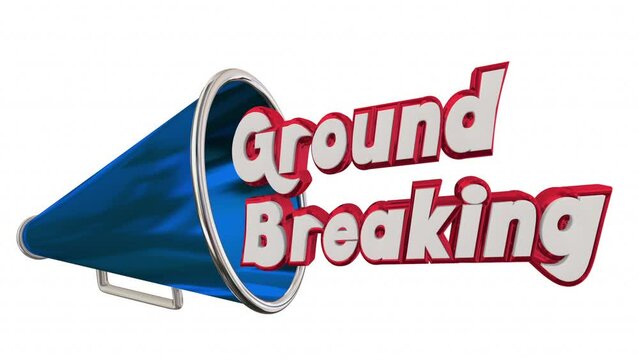 Groundbreaking Megaphone Bullhorn Spread News Announcement Construction Start Begin 3d Animation